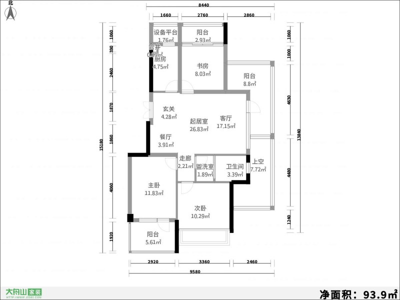 舟山_浙能蓝庭_89m 三居-户型图3